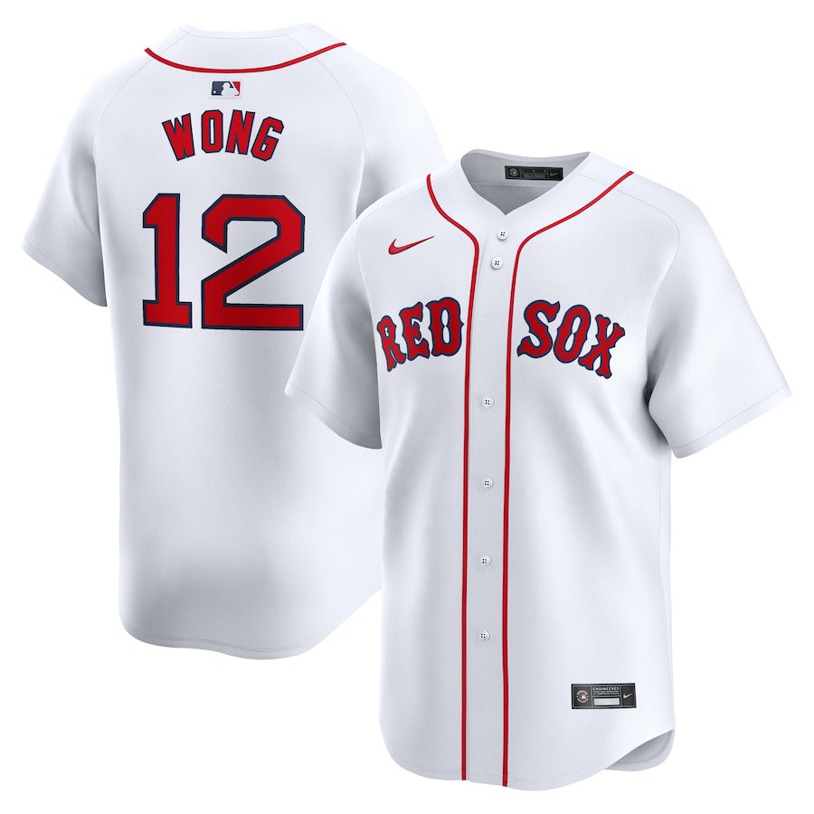 Men Boston Red Sox 12 Connor Wong Nike White Home Limited Player MLB Jersey